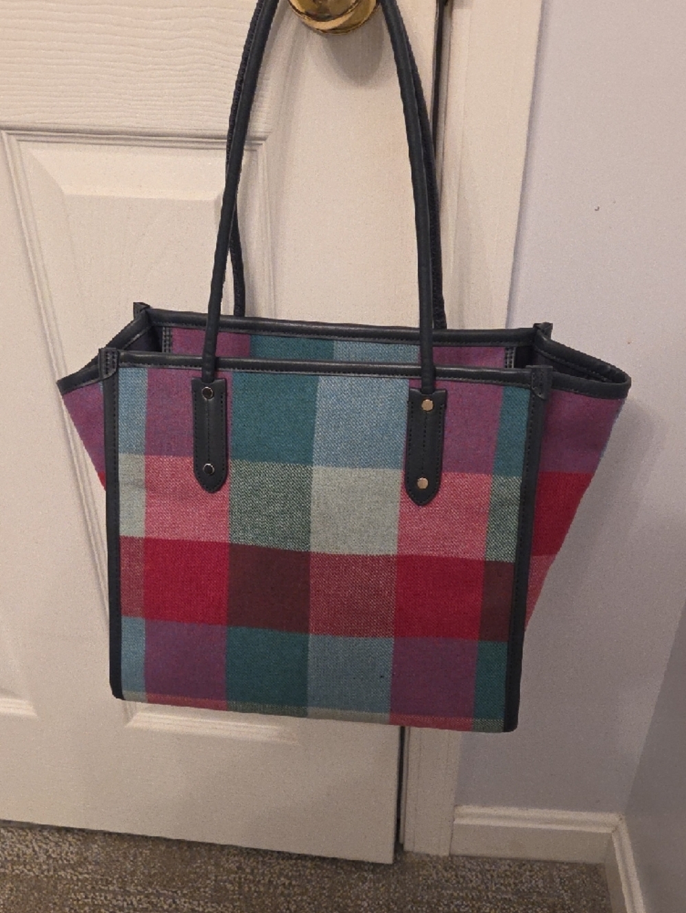 kate spade Multicolor Plaid Tote with Teal, Pink & Red - Picture 6 of 8